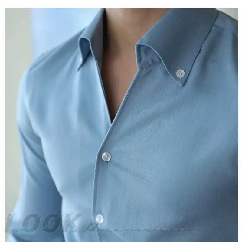 CONNAISSEUR - WHITE ITALIAN COLLAR SLIM FIT DRESS SHIRT WITH