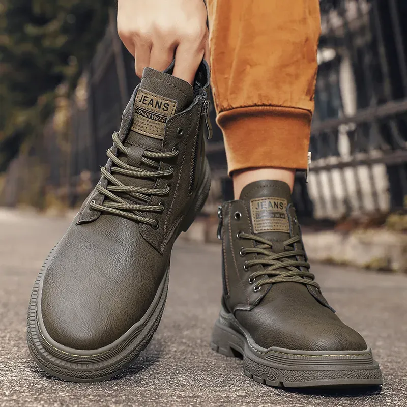 Mens winter boots with zipper on side deals
