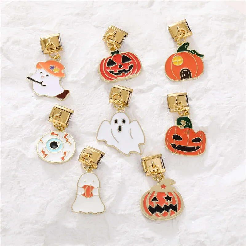 Novo pingente de abóbora dourado para o Halloween, com berloques italianos, para pulseira de aço inoxidável de 9 mm._voghion.com