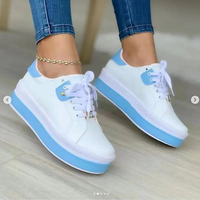 Women's Lace-Up Canvas Flat Shoes - Casual Loafers Trainers With Animal Print, Round Toe