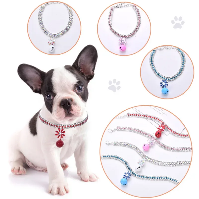 Rhinestone Dog Cat Collar With Bells Diamond Pet Necklace For