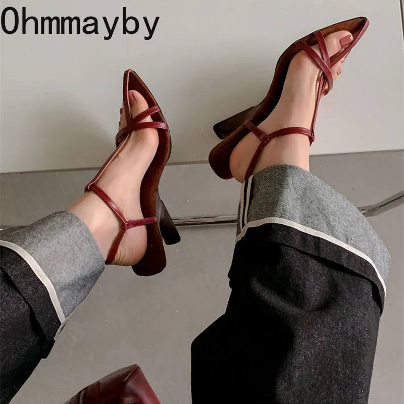 Women s Narrow Band Sandals with Thick Heels Summer Party Dress Shoes