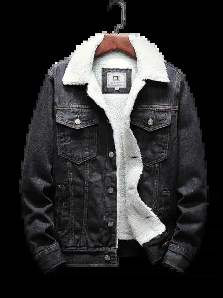 Mens Thick Denim Jacket - Loose Fit, Casual Cotton, Winter