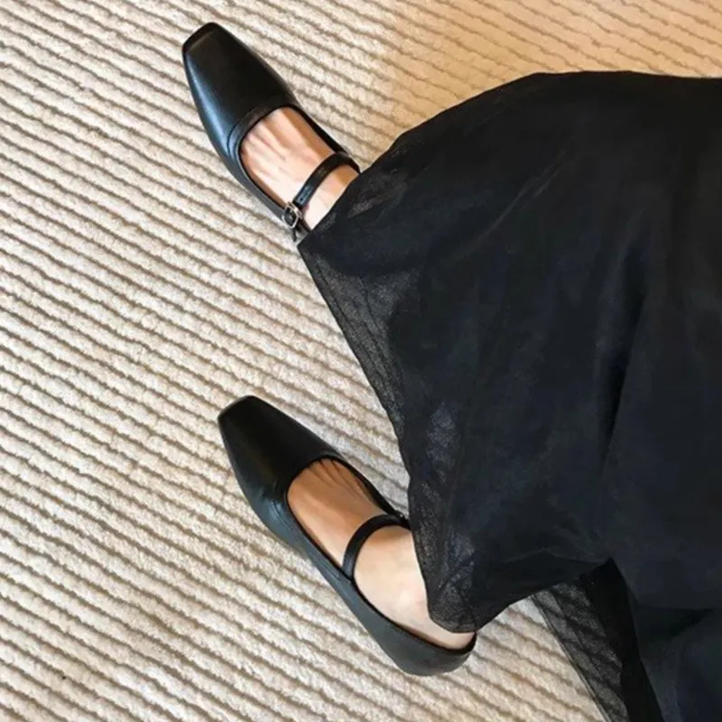 2024 Summer Women\u0026#039;s Mary Jane Ballet ladies flats - Silver/Gold Square  Toe Shoes for Black Women Comofrtable Zapatos Mujer 1815N