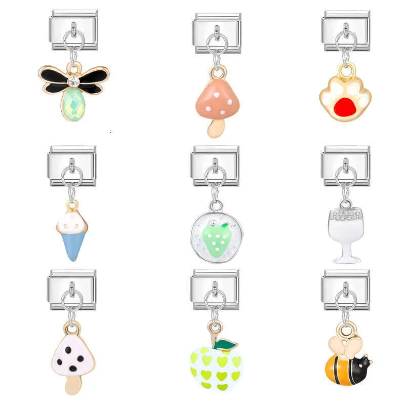 Nieuw damescadeau: hanger met paddenstoel en libelle, Italiaanse bedeltjes, schakels, geschikt voor een armband van 9 mm roestvrij staal._voghion.com