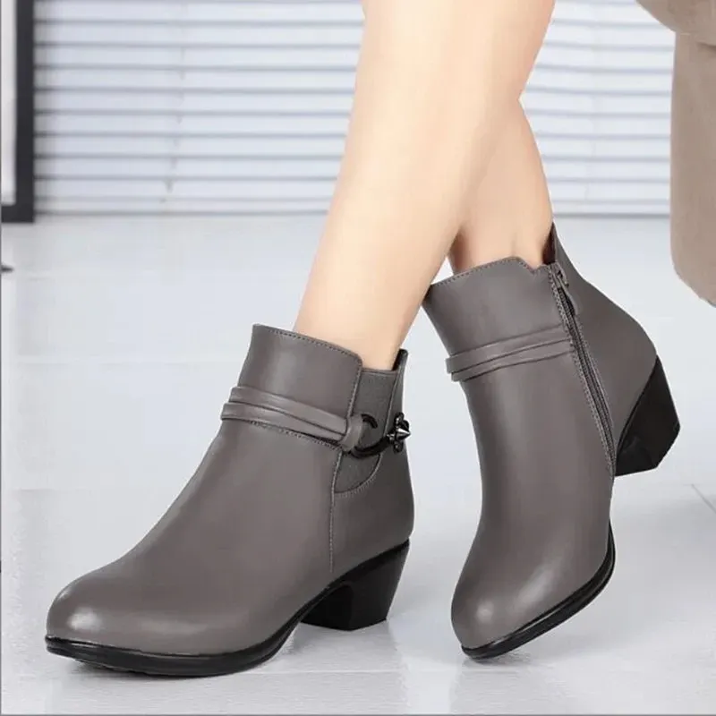 Women's Winter Ankle Boots Genuine Leather Fur Lined Zip Closure Square  Heel Large Sizes 41-43 Gray from Dhgate Boots - price 36.14