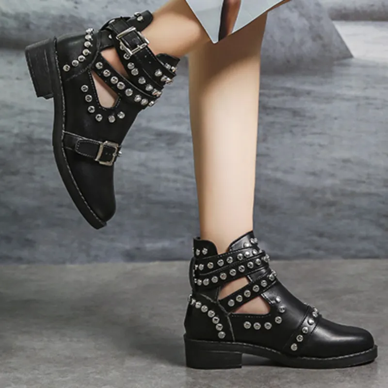 Women's Ankle Boots Autumn Platform Rivet Chunky Square Heel