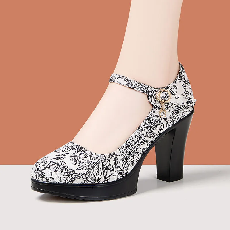 Block Heel Floral Platform Pumps Floral Print Heels: Elegant