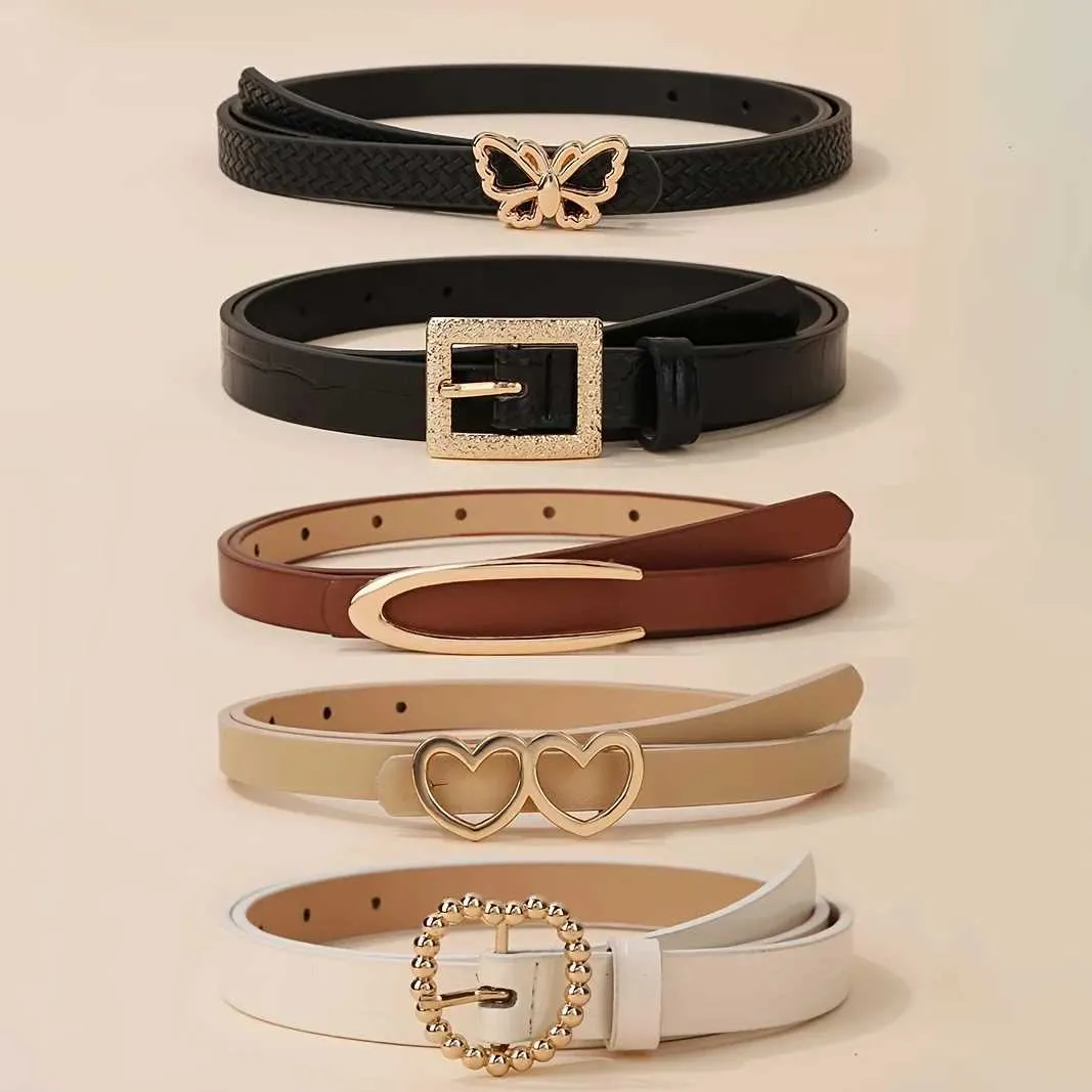Women's 5-Piece Fashion Belt Set with Metal Decorative Buckles Versatile  Stylish Small Belts