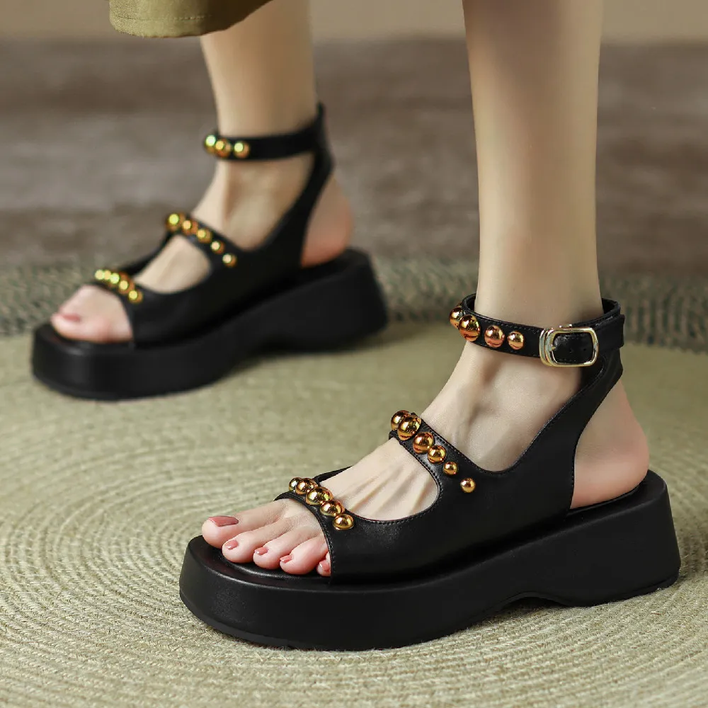 Mysoft Sandali Estivi Donna Con Cuscinetto D'Aria E Zeppa 5cm, Comode Piattaforma Con Supporto Alla Caviglia, Casual Con Chiusura Regolabile - 4