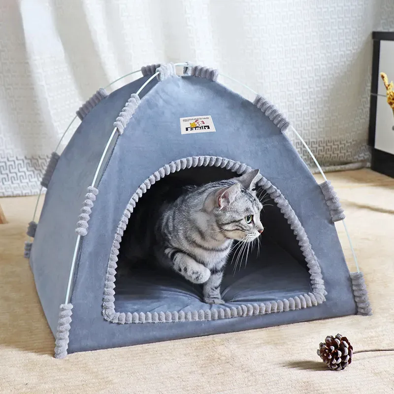 Cat Bed Cave Christmas Nest Red Bow House Cat Igloo Xmas