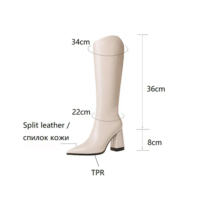 Women's Synthetic Square Toe Stiletto Knee-High Boots, 8.5cm Heel, Slip-On, Brown