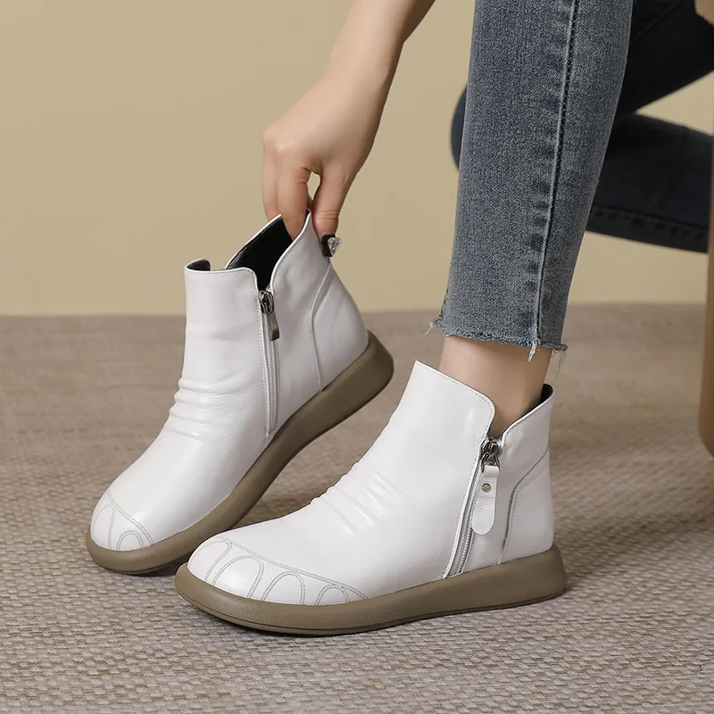 Womens Genuine Leather Flat Comfortable Flat Ankle Boots Warm Comfortable With Side Zipper For Autumn Winter By GKTINOO From Factory Dh917272 Bulk 38.35 DHgate.Com