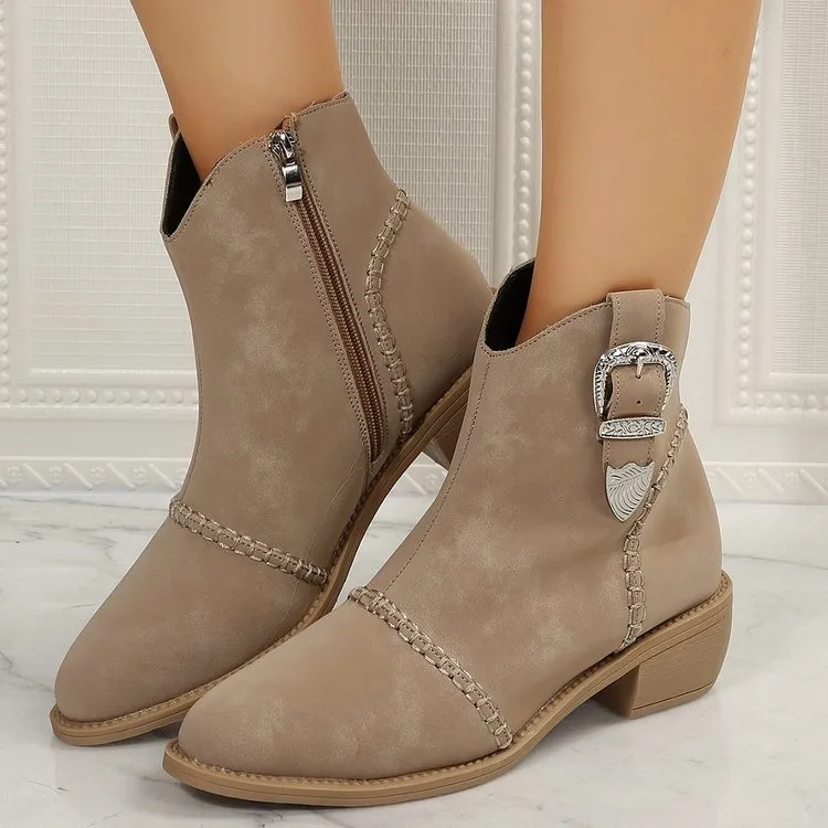 Outfit Boots For Woman Paring Pointy Toe Wedge Low Heel Gray Ankle