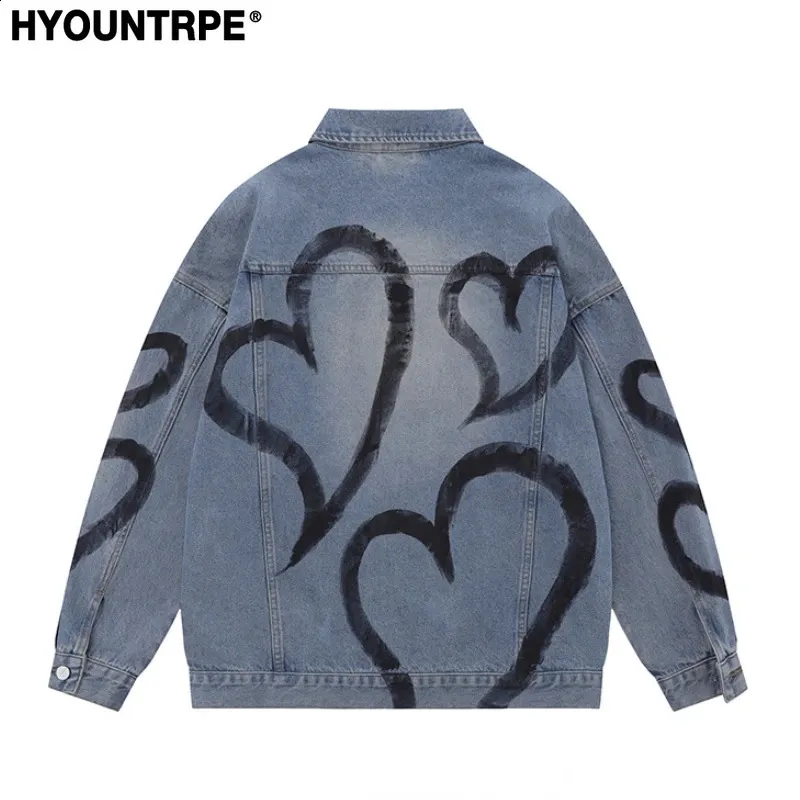 Y2K Heart Graffiti Denim Jacket, Unisex Streetwear | DHgate