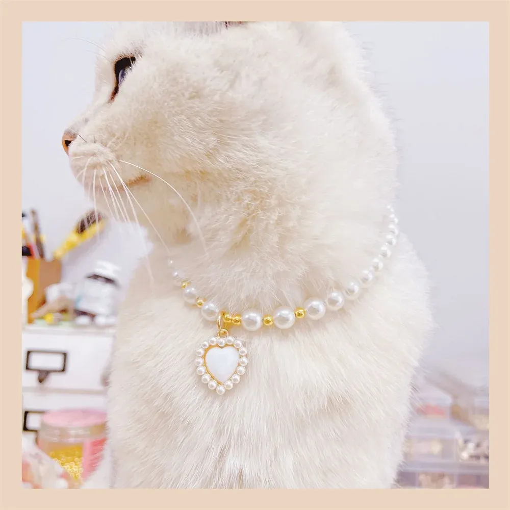 Big Pearl Beaded Dog Collar With Strong Steel Wire Rope
