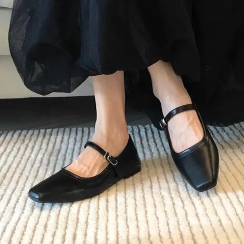 靴 KIMHEKIM MONROE SQUARE TOE FLATS (BLACK) 2024 Summer Women's Mary Jane Ballet ladies flats