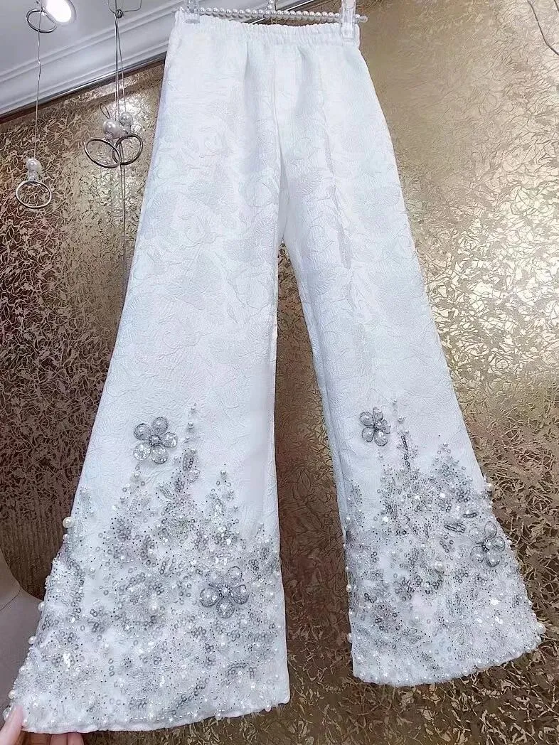 Women's Pants Lightweight Acetate High Waist Elastic Waist Beaded Embroidery  Retro Bell-Bottom Long Pants Autumn from Dhgate Women's Pants & Capris