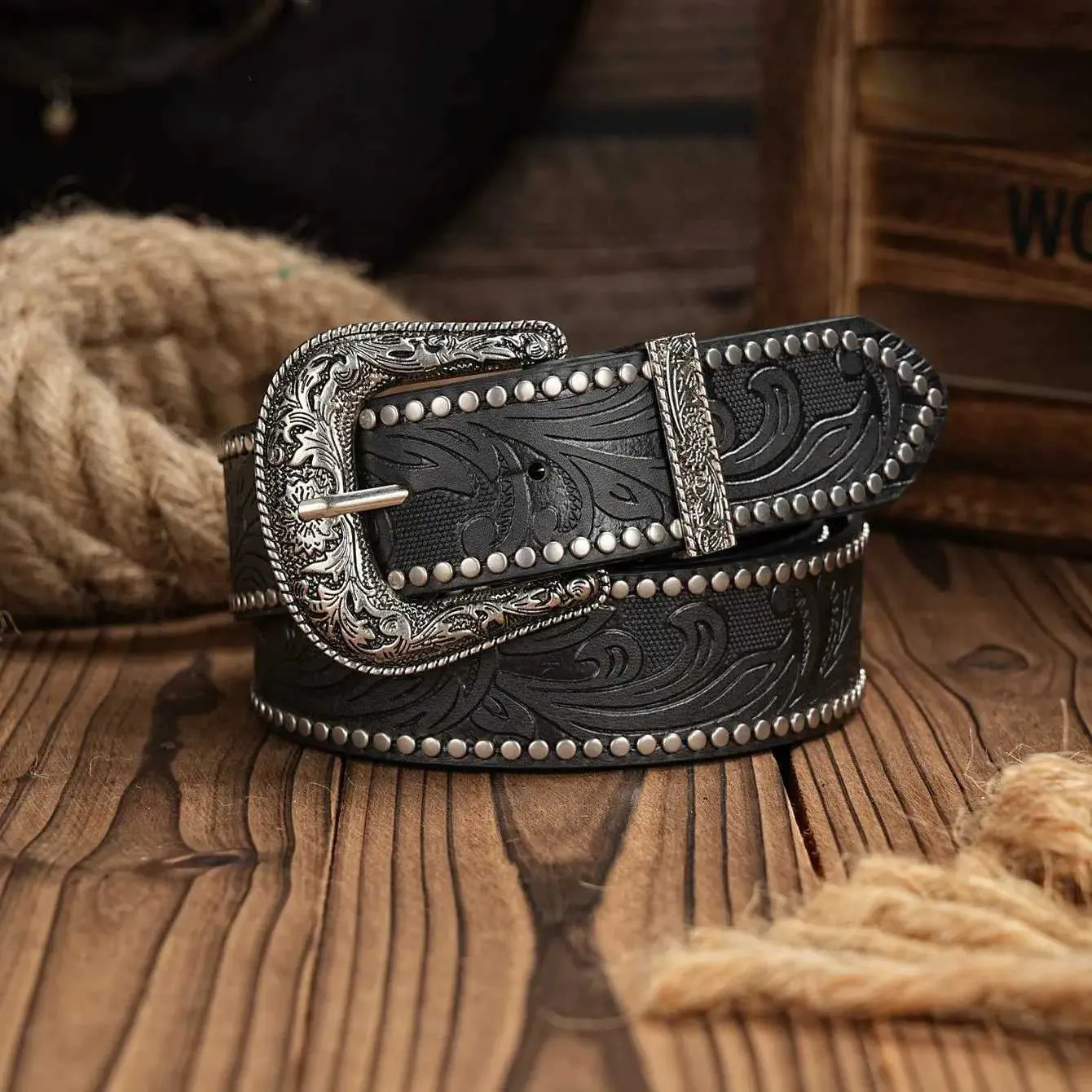 Cowboy Leather Belts Embossed PU Leather Waist... From 