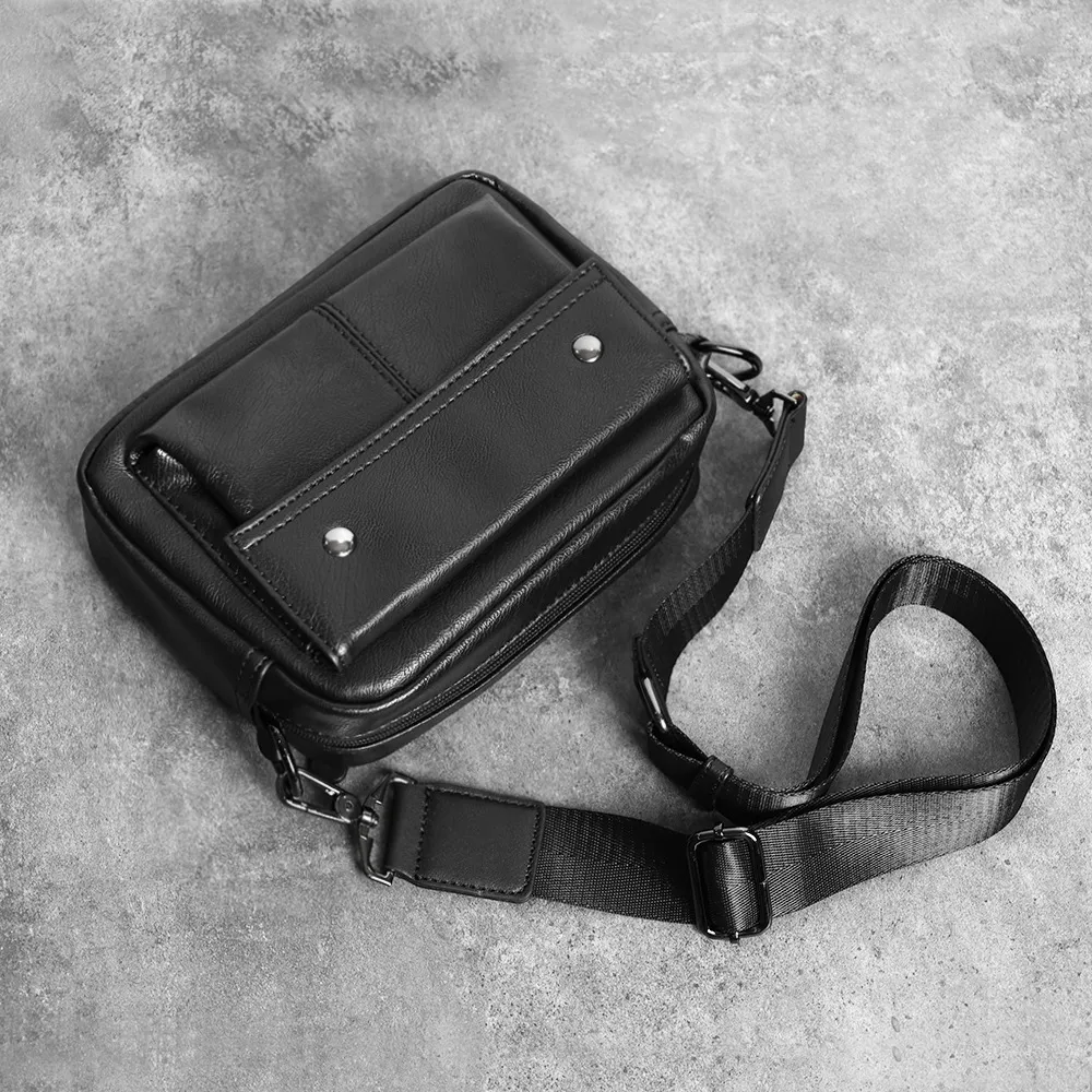 2024 High Quality Mens Bags Black Shoulder Bag Leather Belt