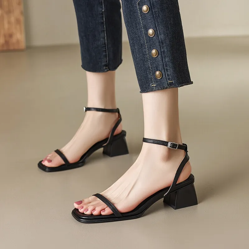 Bulk Chunky Heels For Women Genuine Leather High Heel Sandals