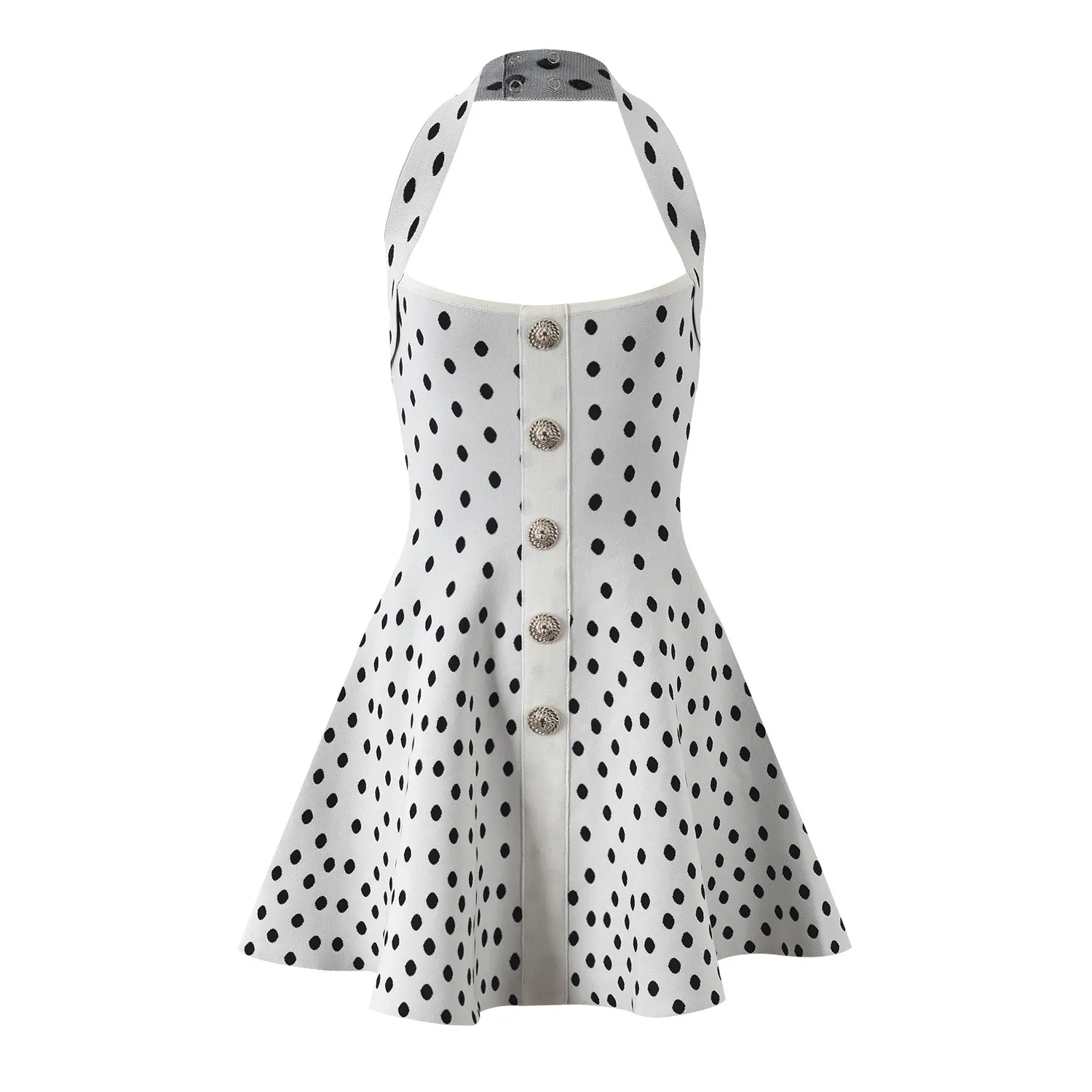 Polyester Polka Dot Mini Dress Women Sleeveless Halter Neck A-Line Summer  Dress with Button Decoration from Dhgate Street Style Dresses - price 64.33