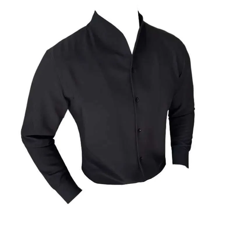 V-neck Long Sleeved Collarless Shirt for Men Acetate Casual Dress Shirt  M-4XL from Dhgate Men's Dress Shirts - price 29.72