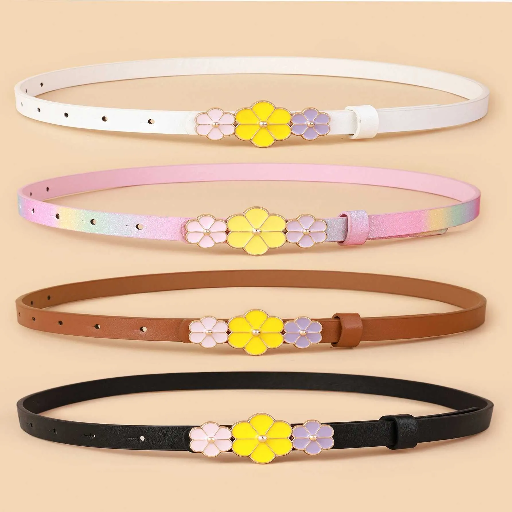 Girls PU Leather Belt with Flower Buckle Decorative Dress Belt for Kids  US EU Sizes