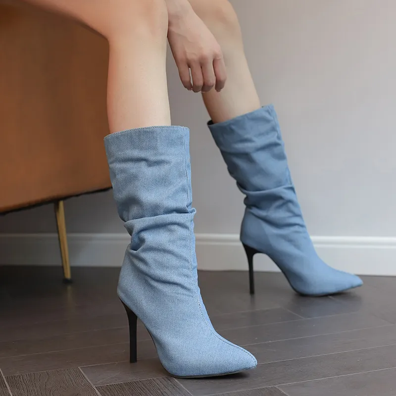 mid calf light grey boots womens