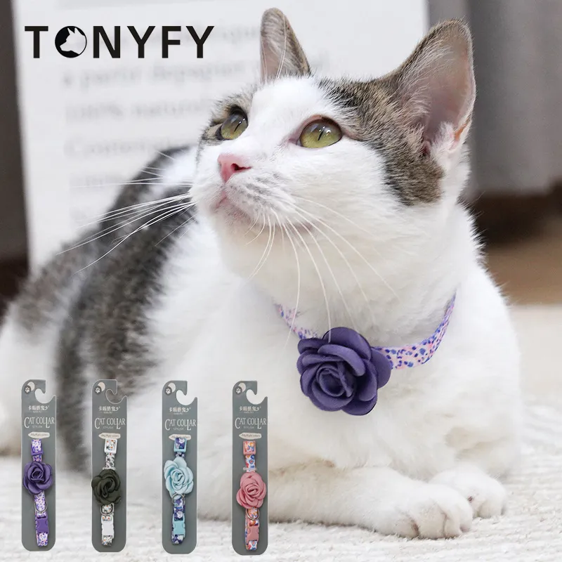 Designer Cat Collar Adjustable With Bow Tie Flower Safety Buckle