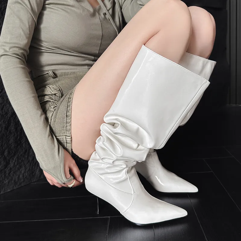 Very thin soft ruched boots Buy Linzi Black Liana High Leg Faux Suede Flat Ruched Boots  main image 3