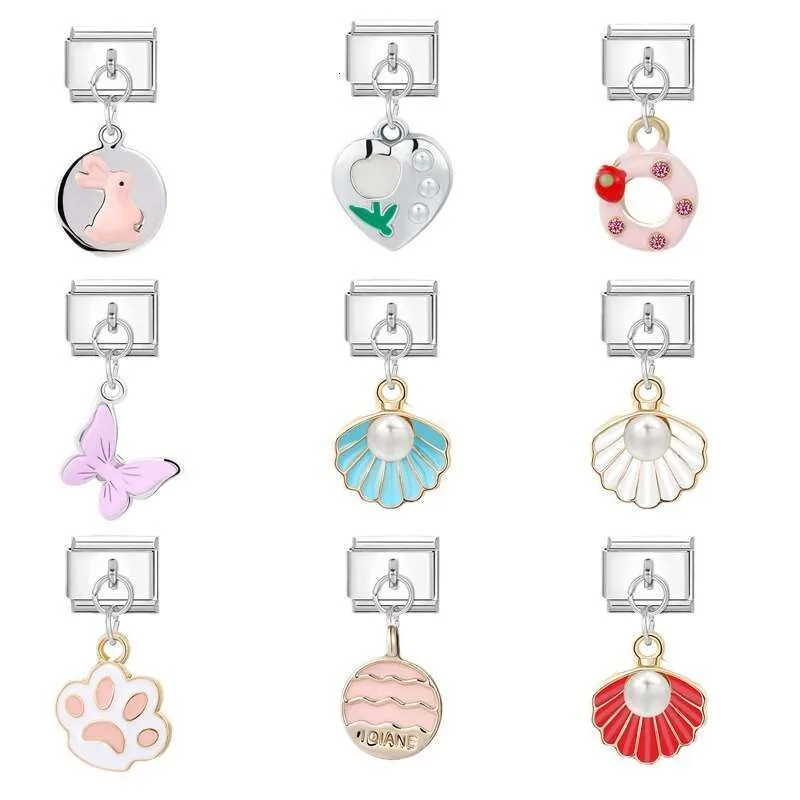 New Women's Gift Cute Dragonfly Butterfly Tulip Pendant Italian Charms Links Bangle Beads Fit 9mm Stainless Steel_voghion.com
