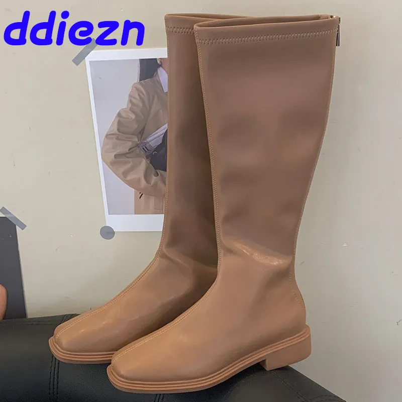 Stylish Knee High Flats For Women Elastic Square Toe Western Stylish Knee High Flats For Women Elastic Square Toe Western