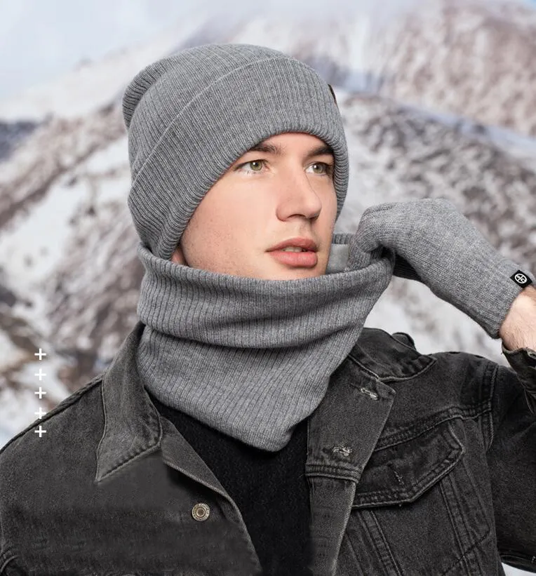 Knit Hat White Scarf And Gloves Set Cozy Winter Knitted Warm Hats