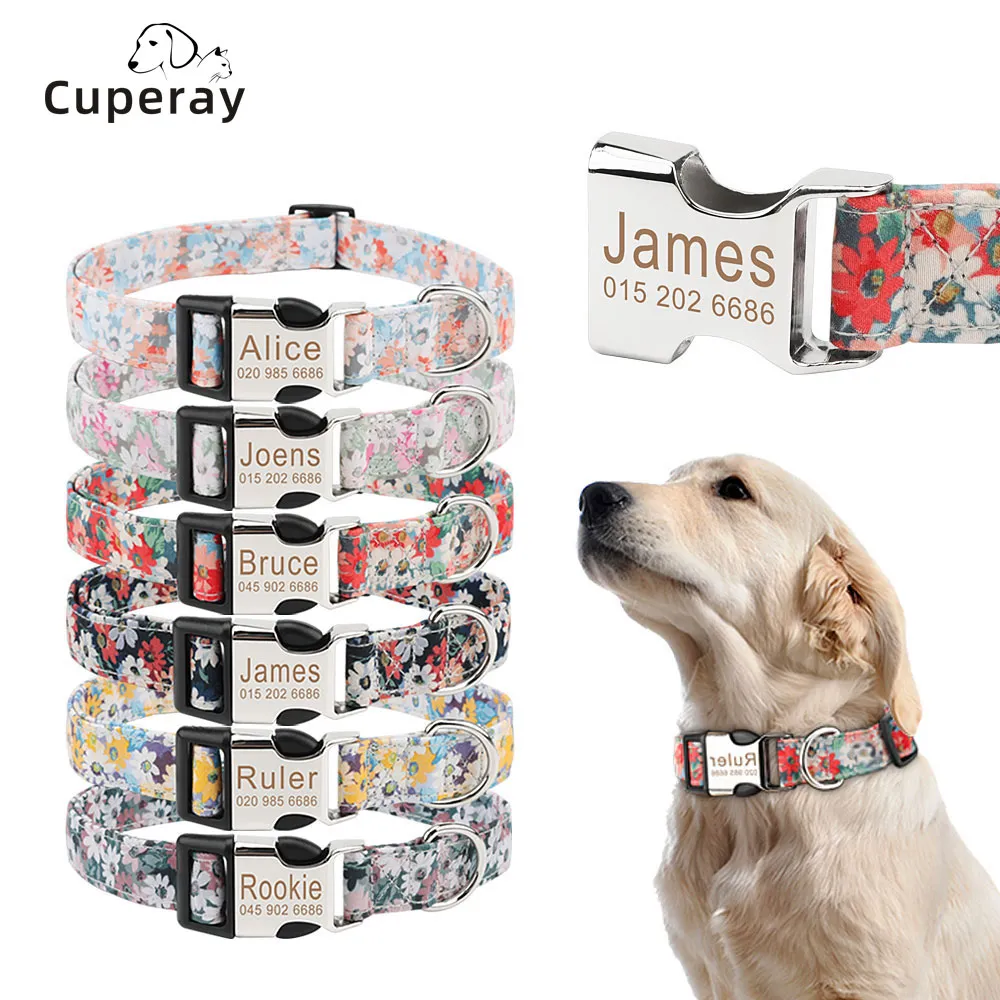 Save Big on Bulk Pet Collar Tags Personalized Engraved Dog Collars For Dogs  Personalized Pet ID Collar With Flower Accent, Custom Nameplate, Available 