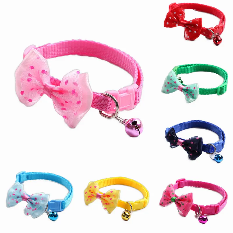 LT1063 Cat Bowtie Collar With Bell Adjustable Pet Neckwear For