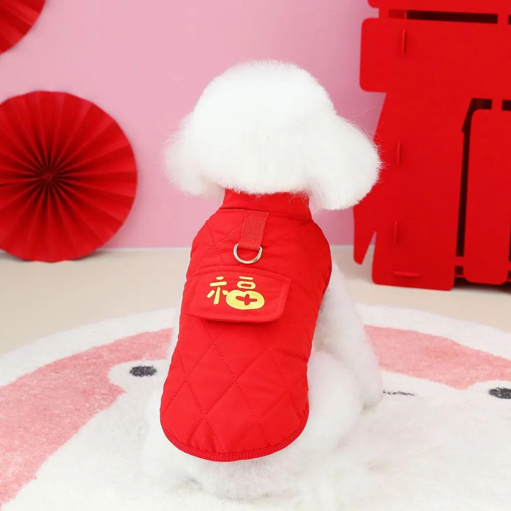 Eye Catching Red Button Design Winter Dog Vest With Traction