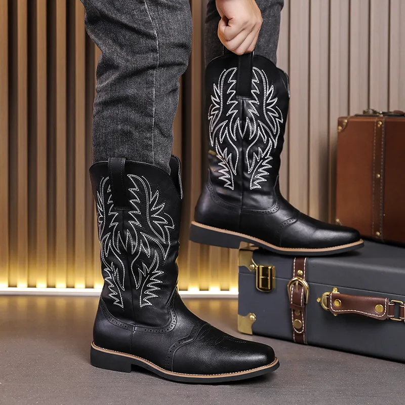 Pointed Western Boots Men Handmade Genuine Leather Chelsea 
