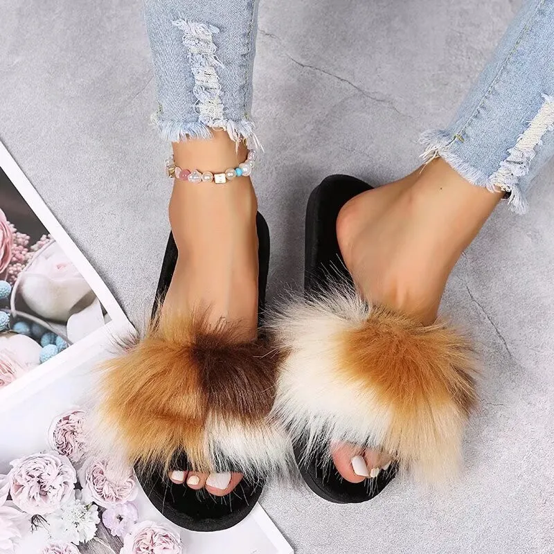 Girls Slippers New Arrival Luxury Ladies Outdoor Furry Fur Flip Flops Women Amazing Plush Slides Wholesale Beach Flats Shoes From 20 01 DHgate