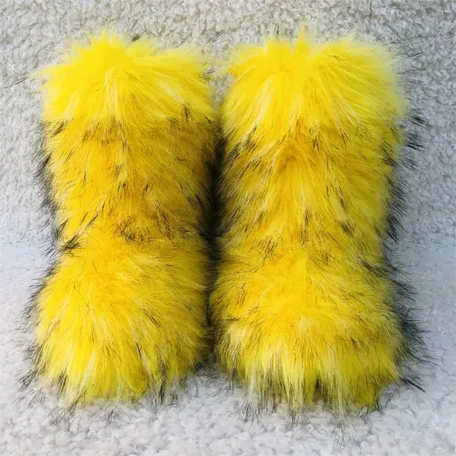 Women Fluffy Faux Fur Winter Half Boots with Plush Lining and