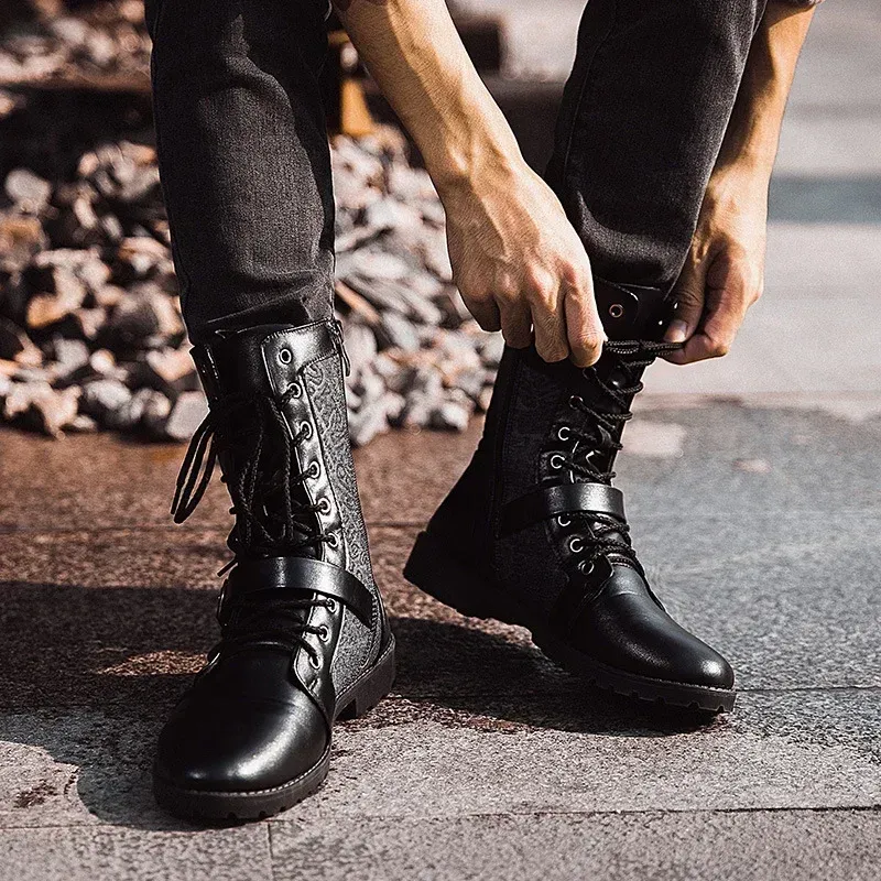 DHgate.com:Mens Motorcycle Punk Boots - Leather Street Boots