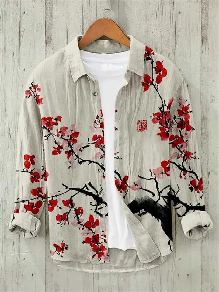 トップス Silk/Linen Gaba / Cardigan Shirts Mandarin Collar Shirt, Linen Summer Shirt: Japanese Inspired