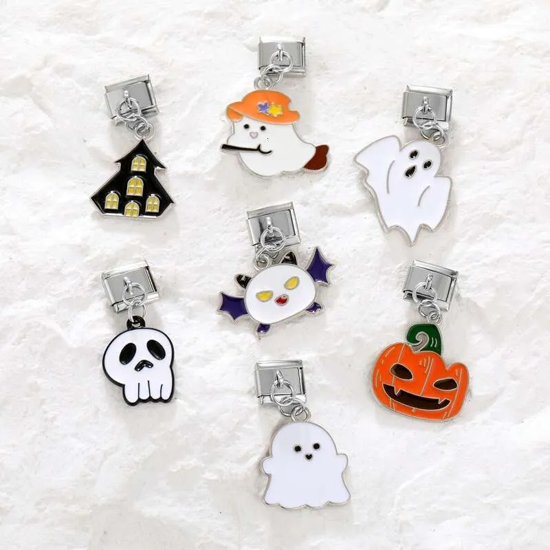 2024 Color Glaze Halloween Ghost Castle Bat Pendant Italian Charms Links Bangle Beads Fit 9mm Stainless Steel Bracelet_voghion.com