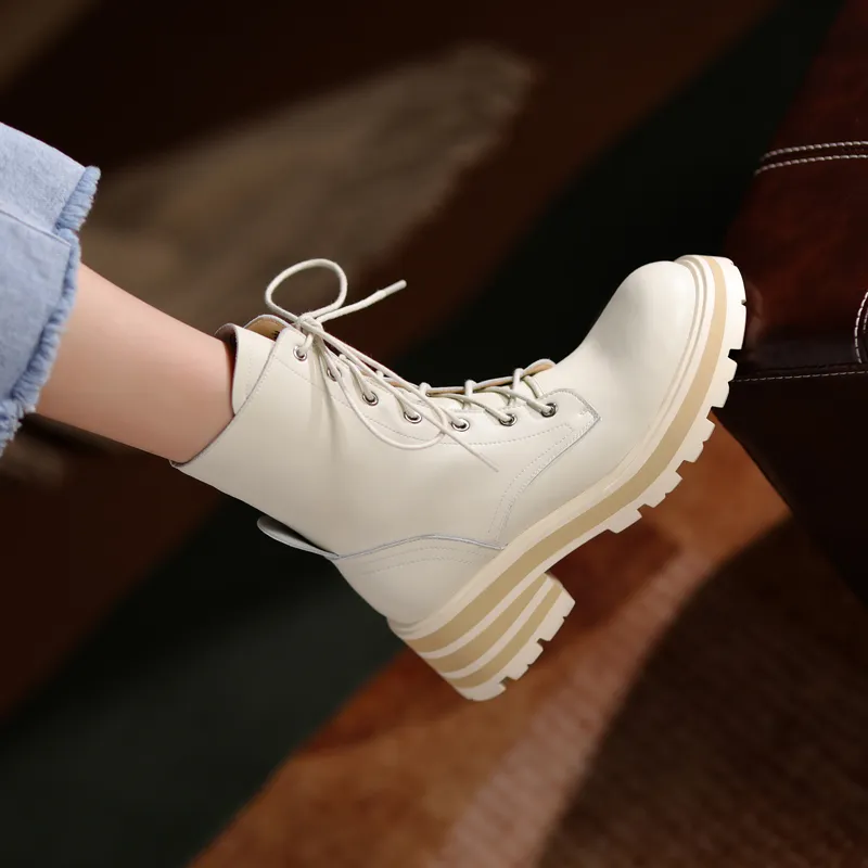 Premium Leather Ankle Boots Stylish Platform Shoes for Women, Shop Now!  (Festival Boots)