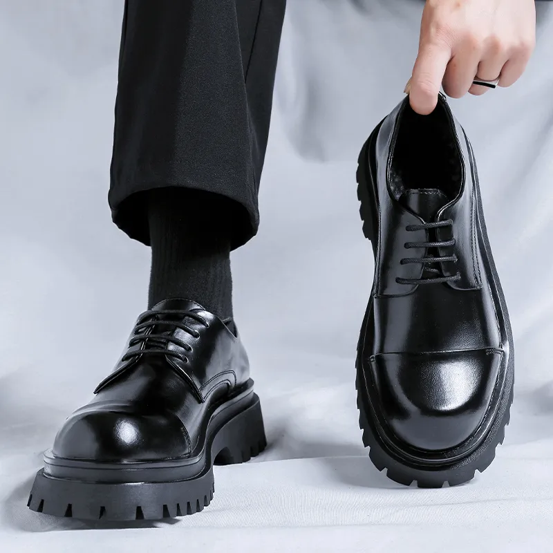 Classic Black Leather Platform Lace-Up men's display picture 1