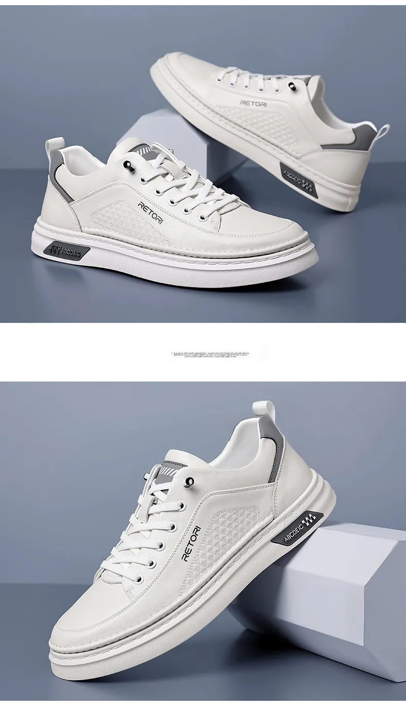 DHgate.com:Mens White Leather Casual Slip-on Sneakers