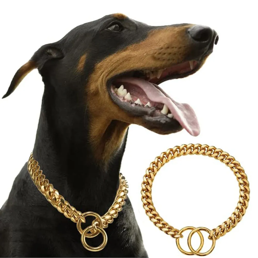 Stainless Steel 18K Gold Cuban Link Choke Chain For Dogs