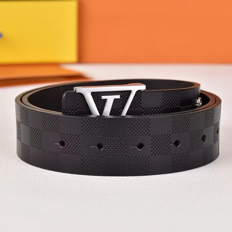 Designer Checkered Belt with Gold Buckle Designer Belts For Men: Genuine Leather Black Belt With Gold  main image 3