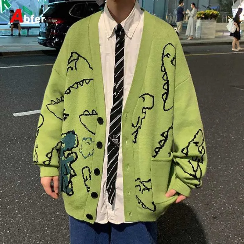 Oversized Knit Dinosaur Cardigan - Streetwear Loose Sweater