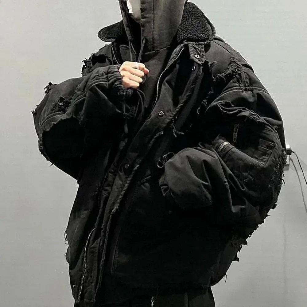 Ripstop Pilot Hooded Jacket - Black Denim Moto Trench Coat for Men